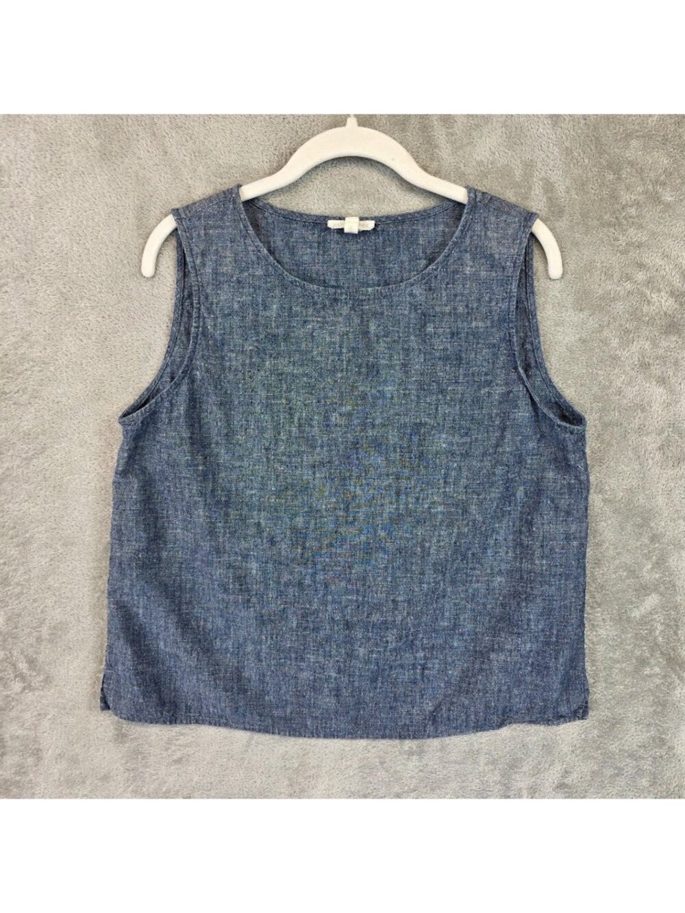 Eileen Fisher Tank Top Womens M Blue Scoop Neck Sleeveless Hemp Chambray Relaxed